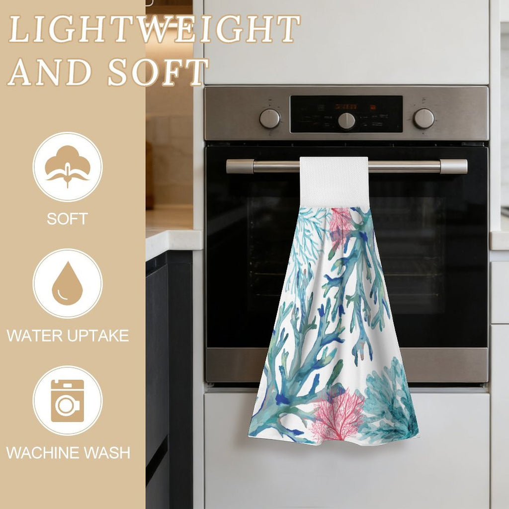 Coastal Coral Kitchen Hand Towel