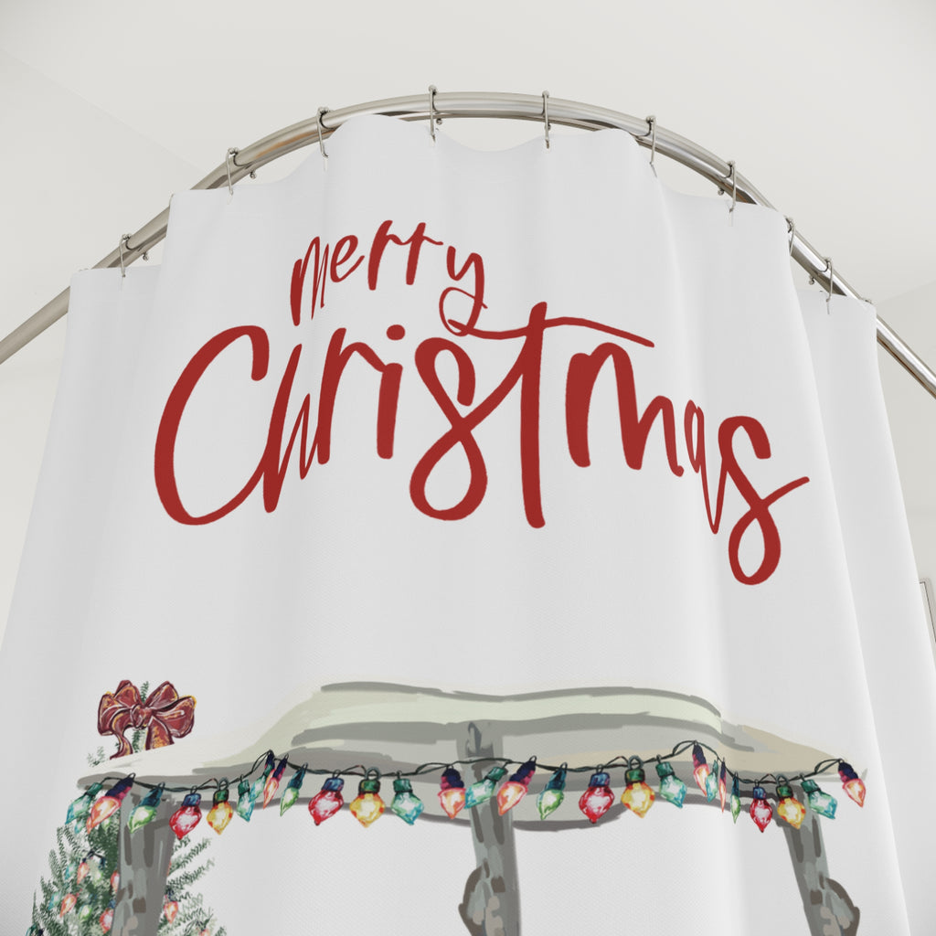 Christmas Golf Cart Shower Curtain — Festive Holiday Bathroom Decor