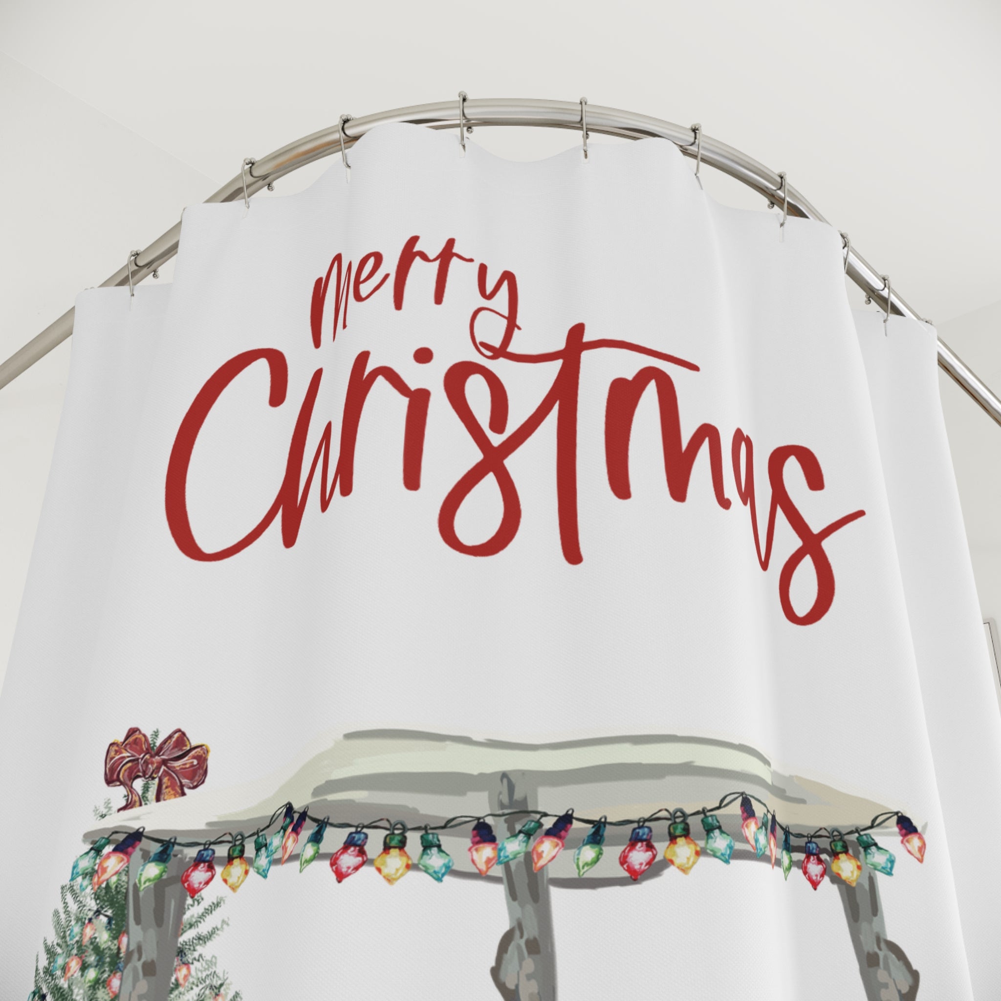 Christmas Golf Cart Shower Curtain — Festive Holiday Bathroom Decor