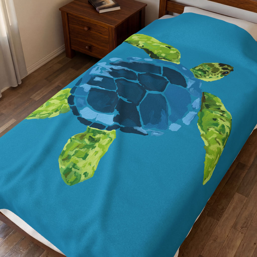 Sea Turtle Velveteen Plush Blanket — Soft Ocean-Inspired Throw for Kids & Beach Lovers