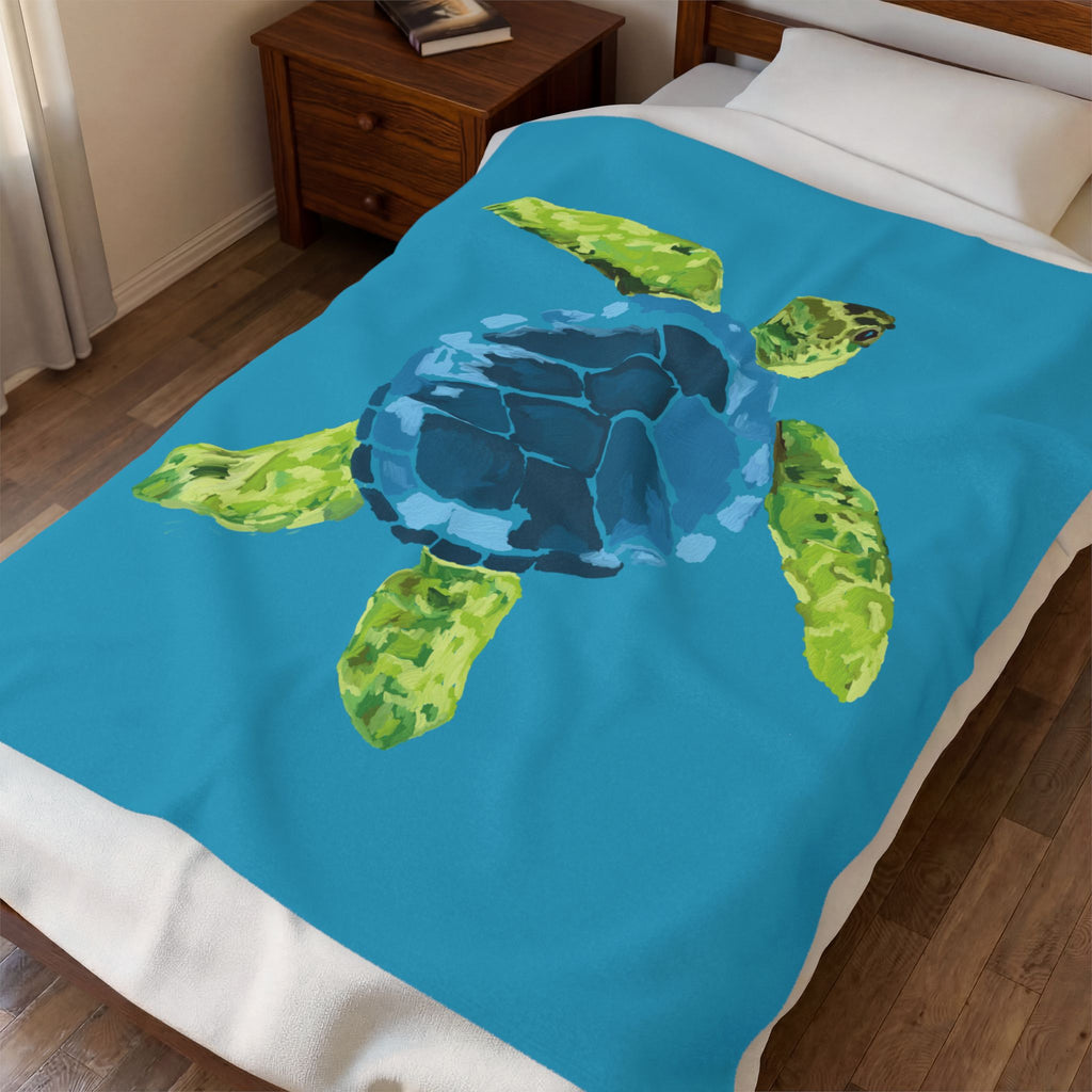 Sea Turtle Velveteen Plush Blanket — Soft Ocean-Inspired Throw for Kids & Beach Lovers