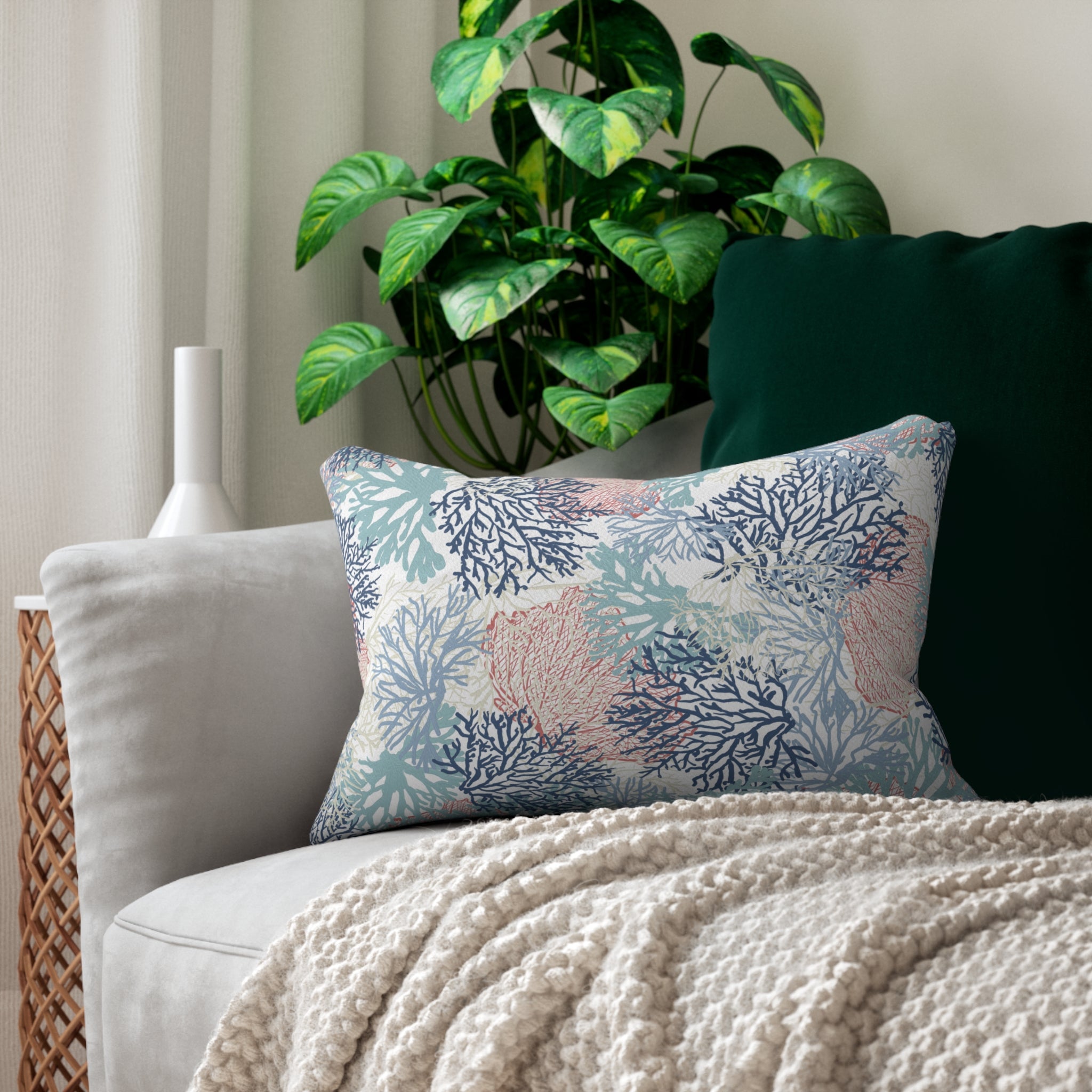 Pastel Coral Reef Lumbar Pillow | Coastal Throw Pillow