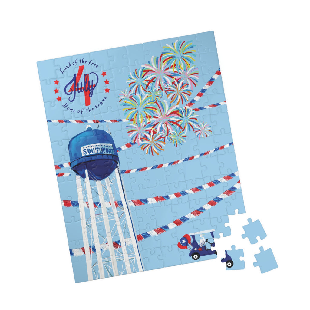 4th of July Fireworks Town Water Tower Jigsaw Puzzle (110–1014 pcs) - Blue Cava