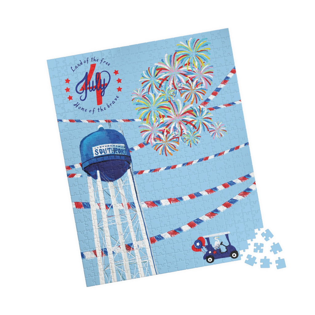 4th of July Fireworks Town Water Tower Jigsaw Puzzle (110–1014 pcs) - Blue Cava