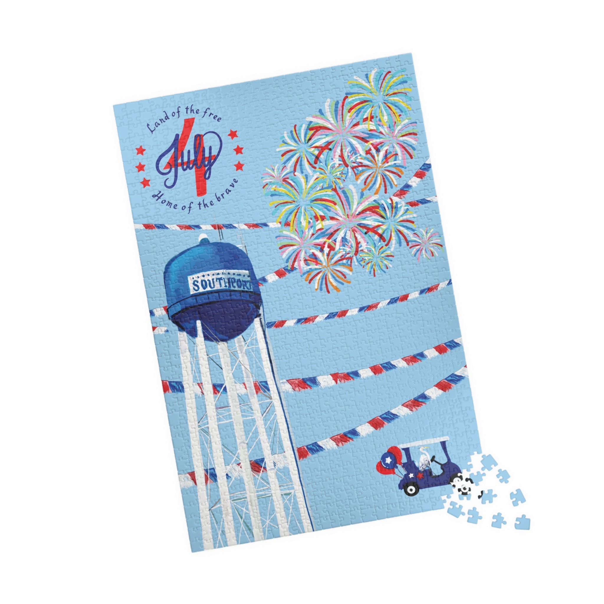 4th of July Fireworks Town Water Tower Jigsaw Puzzle (110–1014 pcs) - Blue Cava