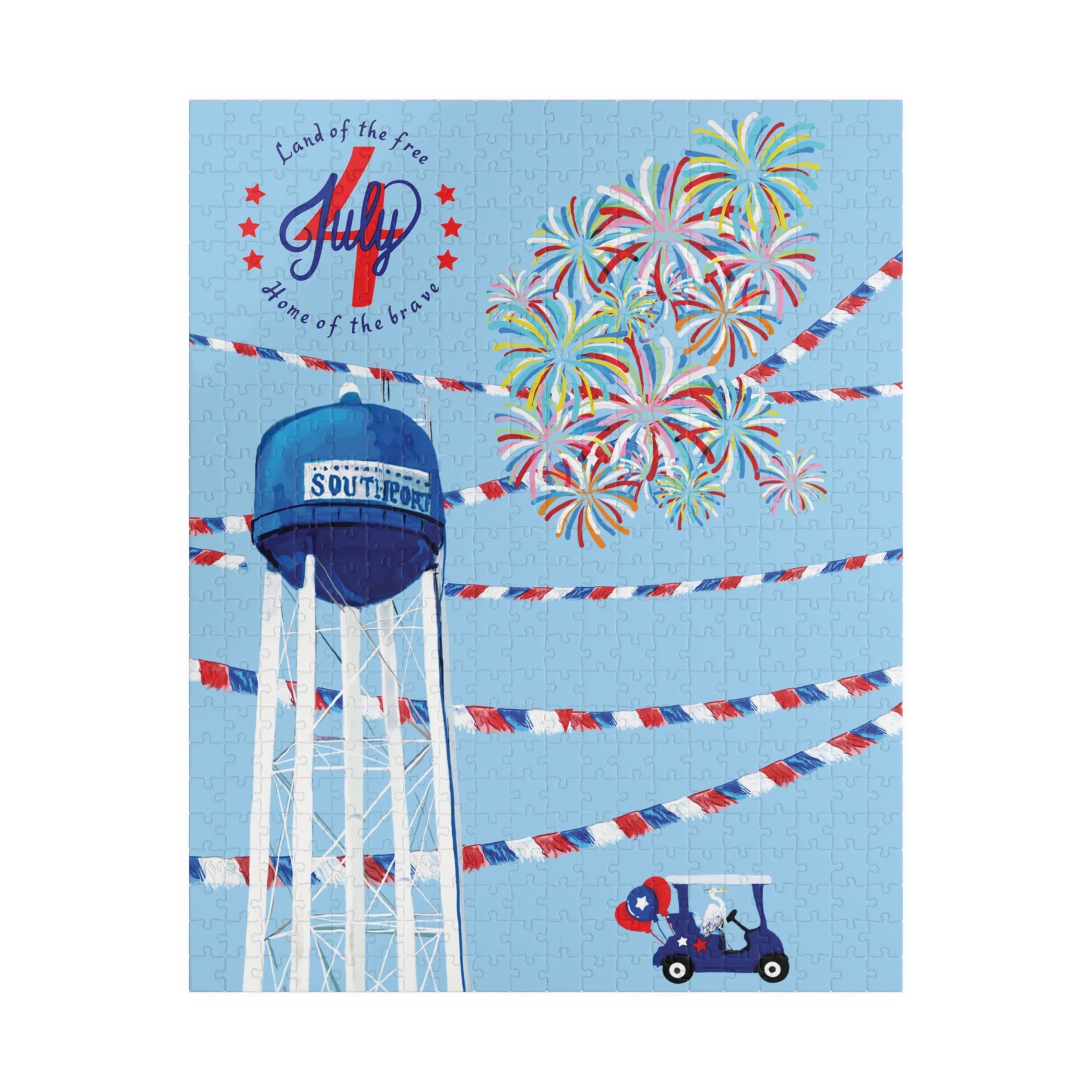 4th of July Fireworks Town Water Tower Jigsaw Puzzle (110–1014 pcs) - Blue Cava