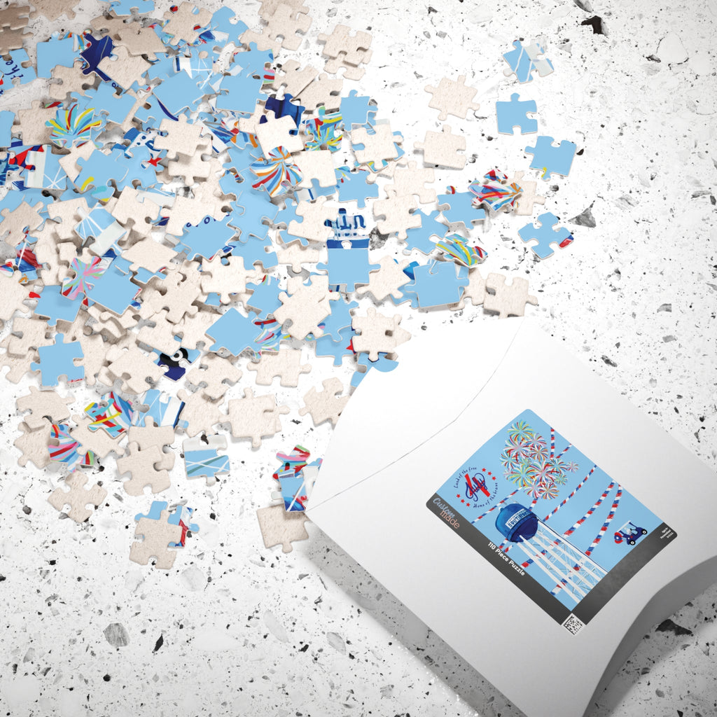 4th of July Fireworks Town Water Tower Jigsaw Puzzle (110–1014 pcs) - Blue Cava