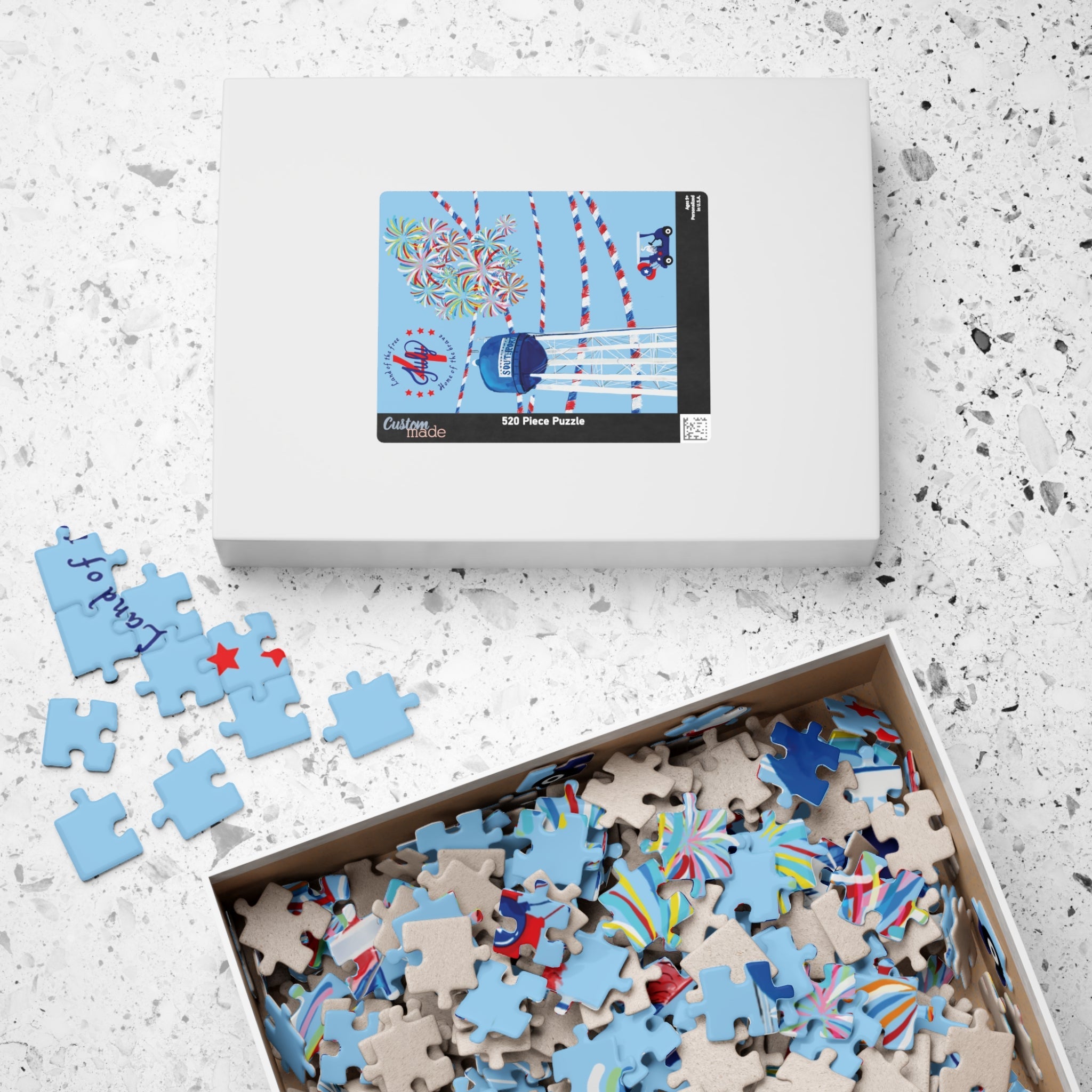 4th of July Fireworks Town Water Tower Jigsaw Puzzle (110–1014 pcs) - Blue Cava