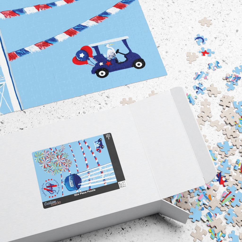 4th of July Fireworks Town Water Tower Jigsaw Puzzle (110–1014 pcs) - Blue Cava