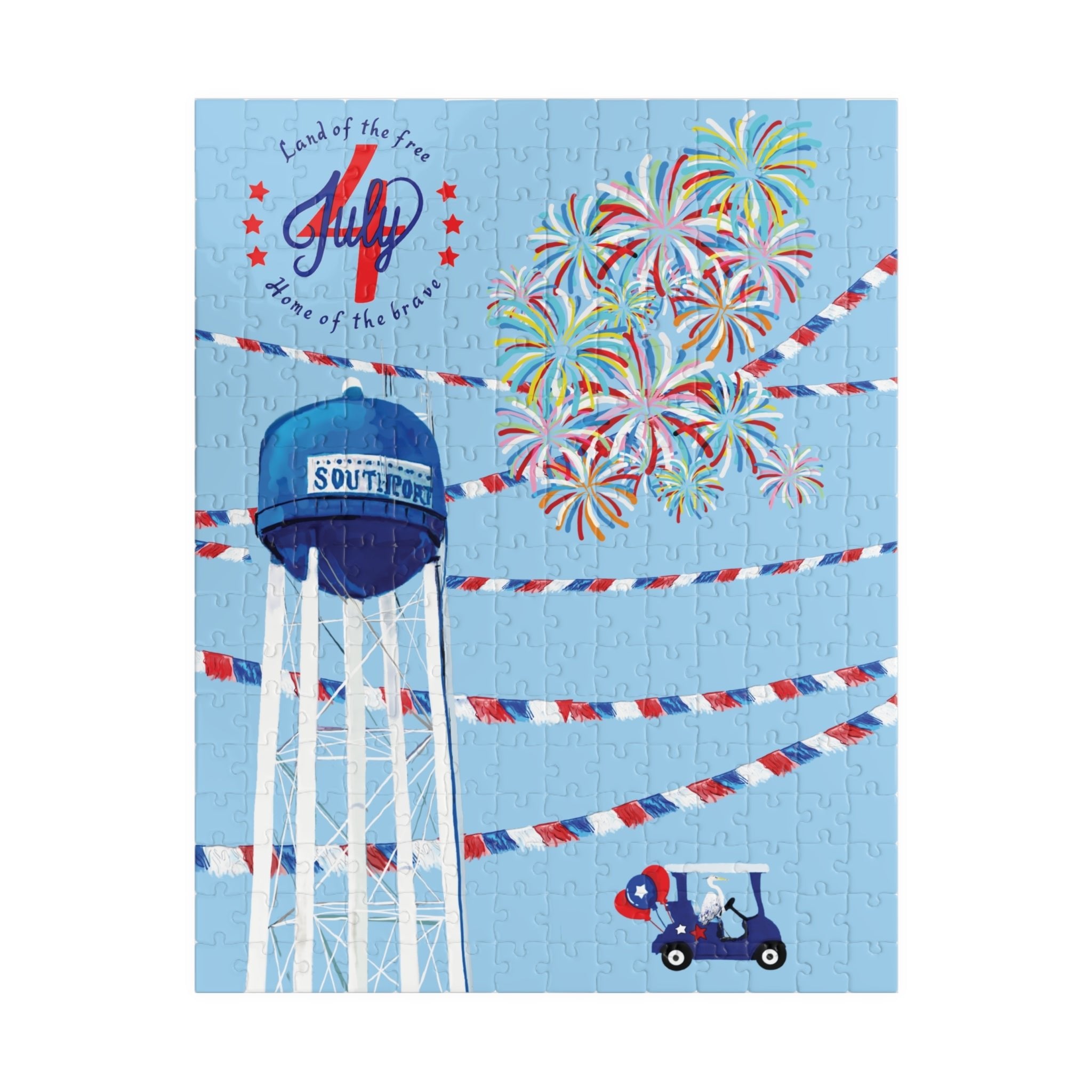 4th of July Fireworks Town Water Tower Jigsaw Puzzle (110–1014 pcs) - Blue Cava
