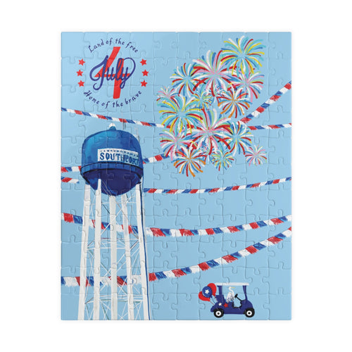 4th of July Fireworks Town Water Tower Jigsaw Puzzle (110–1014 pcs) - Blue Cava