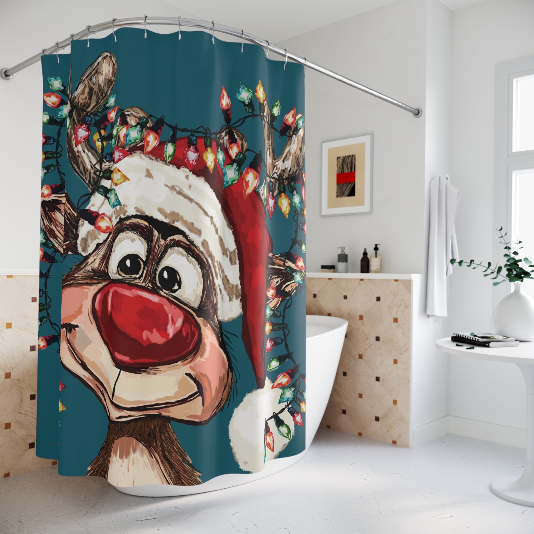 Christmas Reindeer Shower Curtain – Festive Bathroom Décor