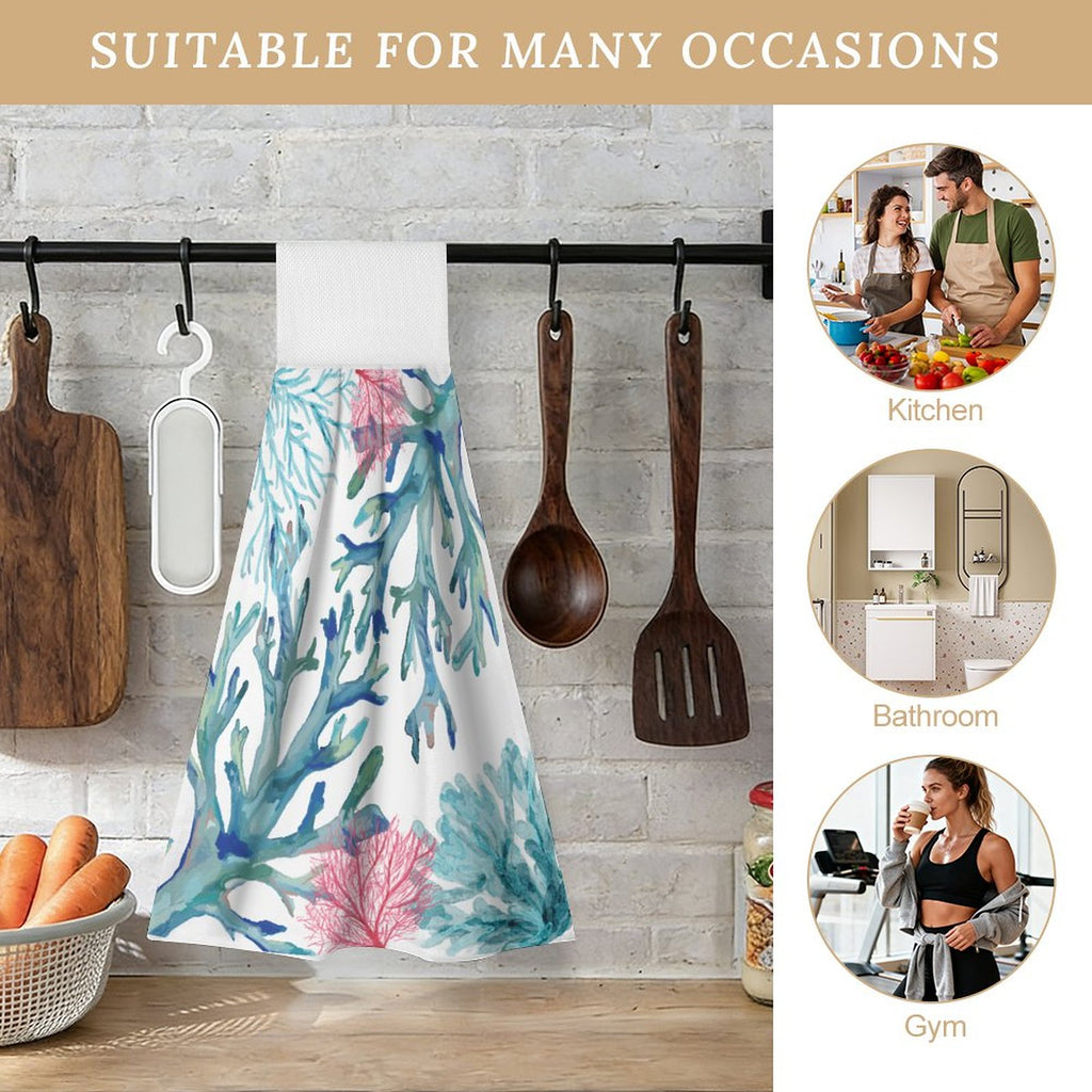 Coastal Coral Kitchen Hand Towel
