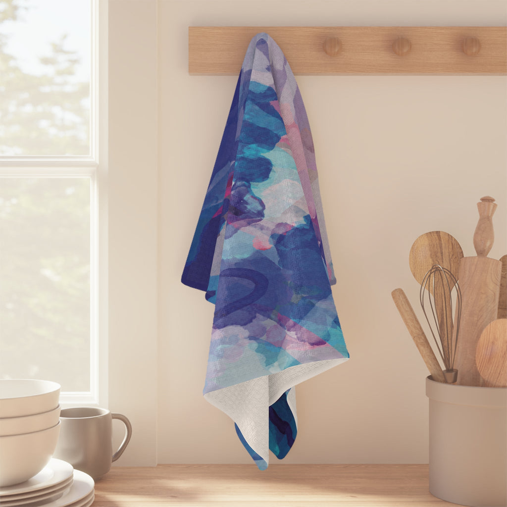 Abstract Watercolor Microfiber Waffle Kitchen Towel - Blue Cava