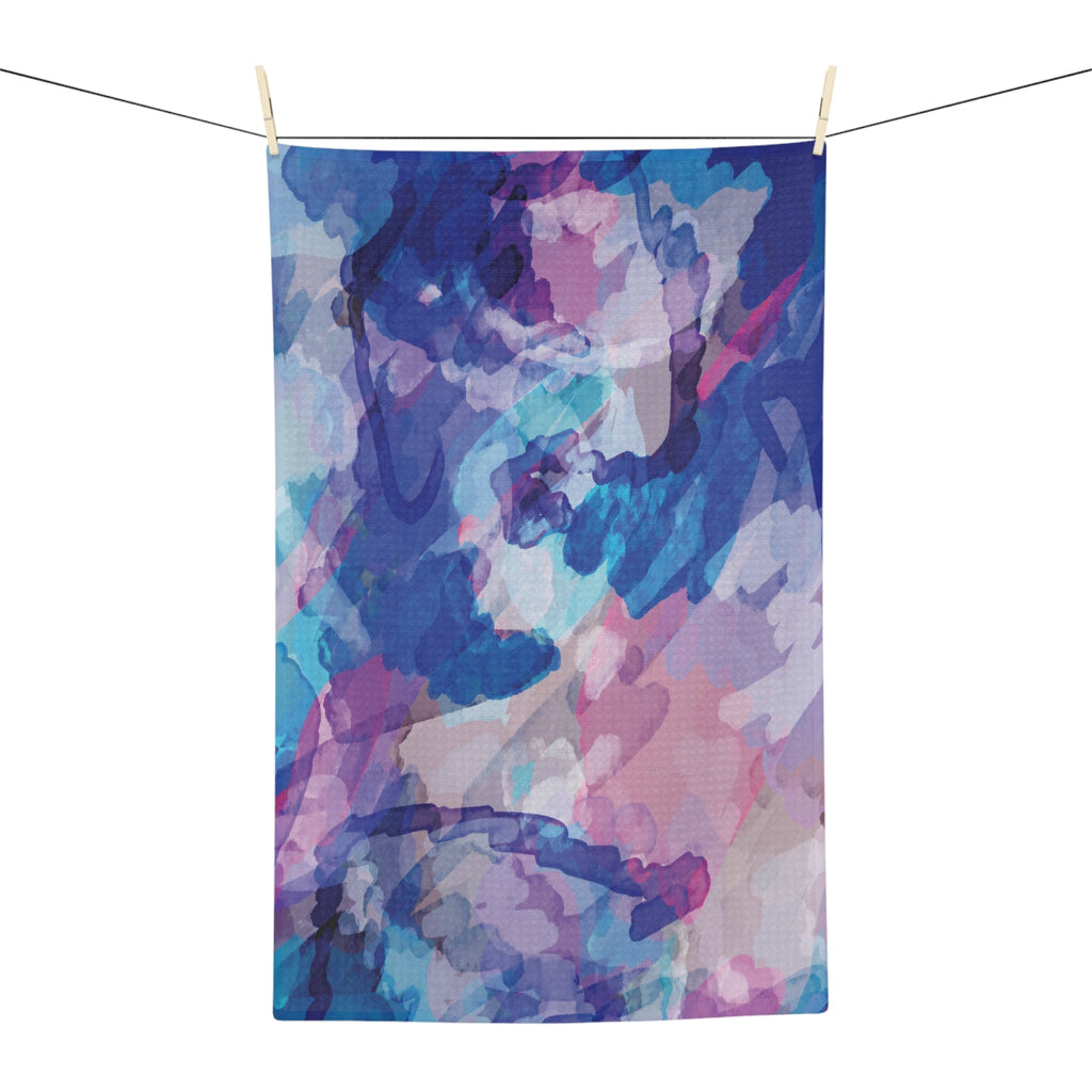 Abstract Watercolor Microfiber Waffle Kitchen Towel - Blue Cava