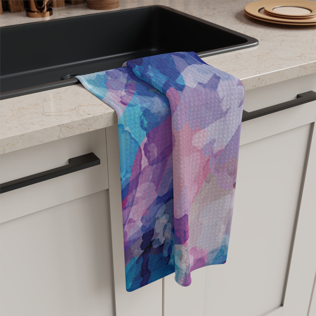 Abstract Watercolor Microfiber Waffle Kitchen Towel - Blue Cava
