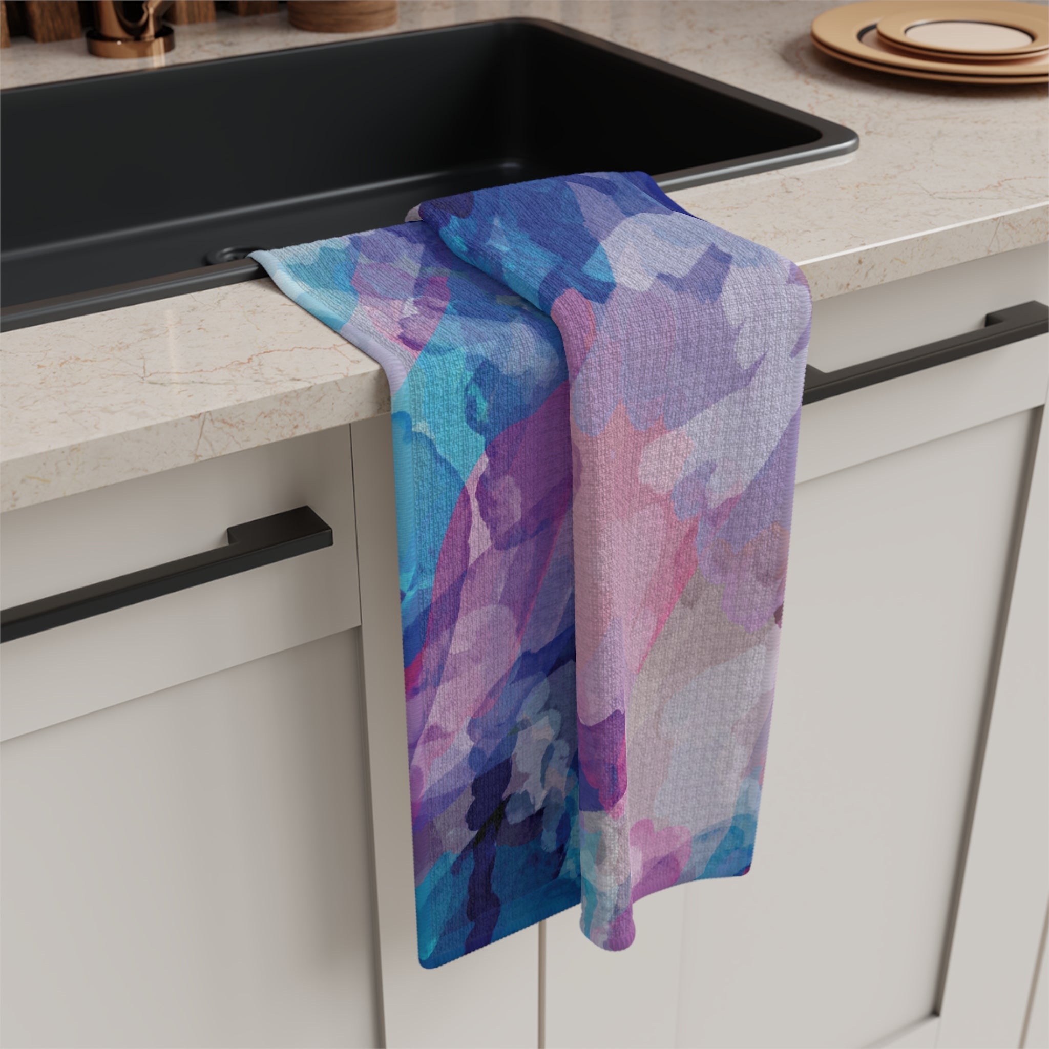 Abstract Watercolor Microfiber Waffle Kitchen Towel - Blue Cava
