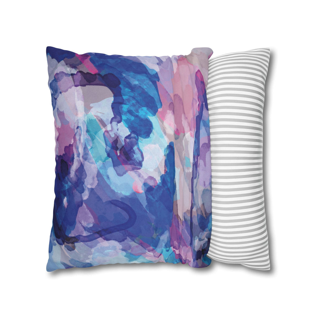 Abstract Watercolor Square Pillowcase - Double Sided Print - Blue Cava