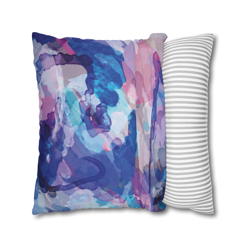 Abstract Watercolor Square Pillowcase - Double Sided Print - Blue Cava