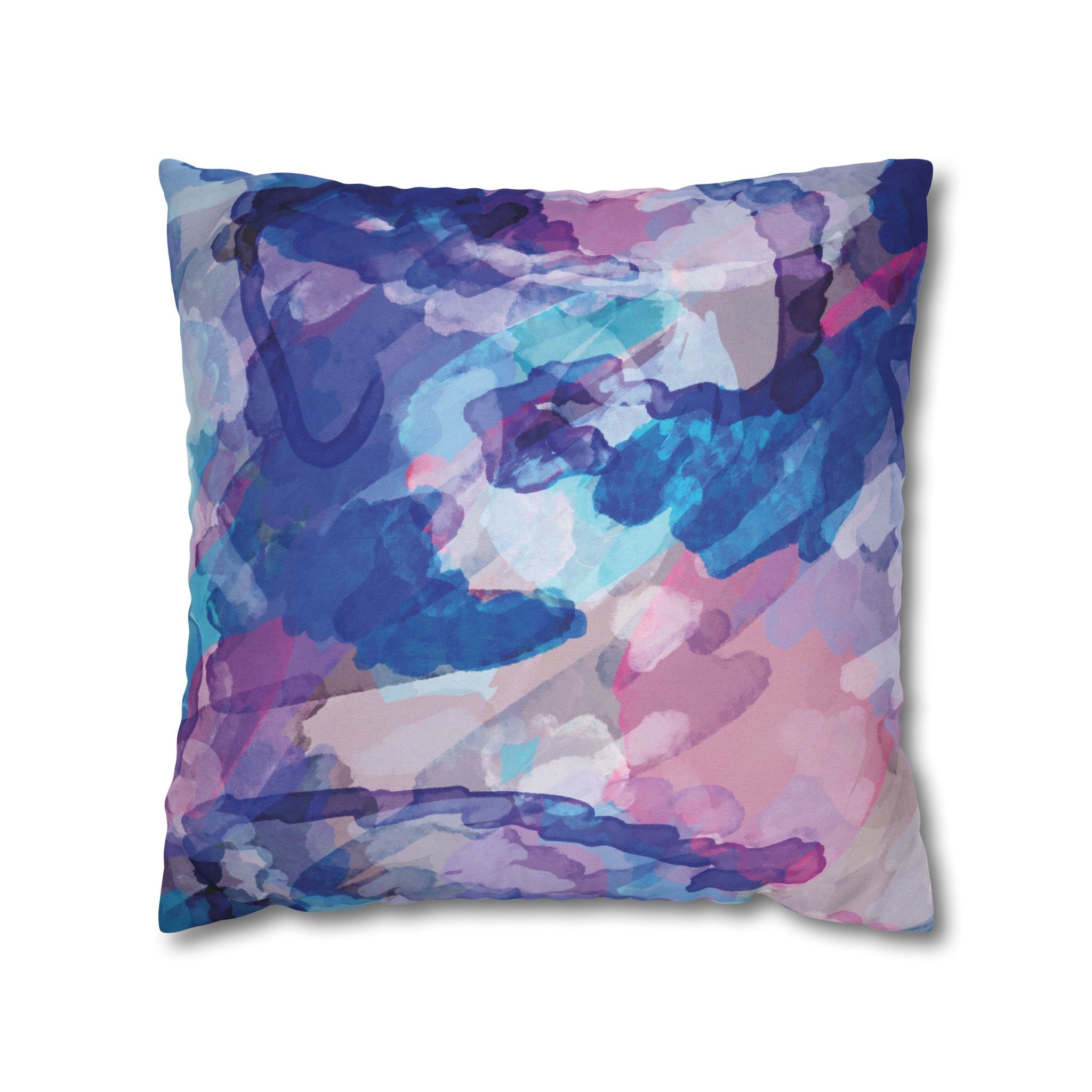Abstract Watercolor Square Pillowcase - Double Sided Print - Blue Cava