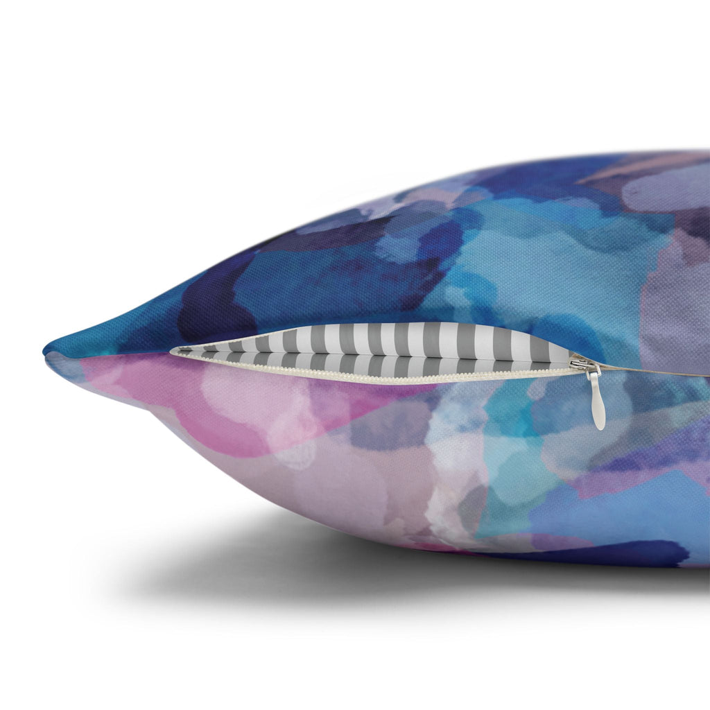 Abstract Watercolor Square Pillowcase - Double Sided Print - Blue Cava