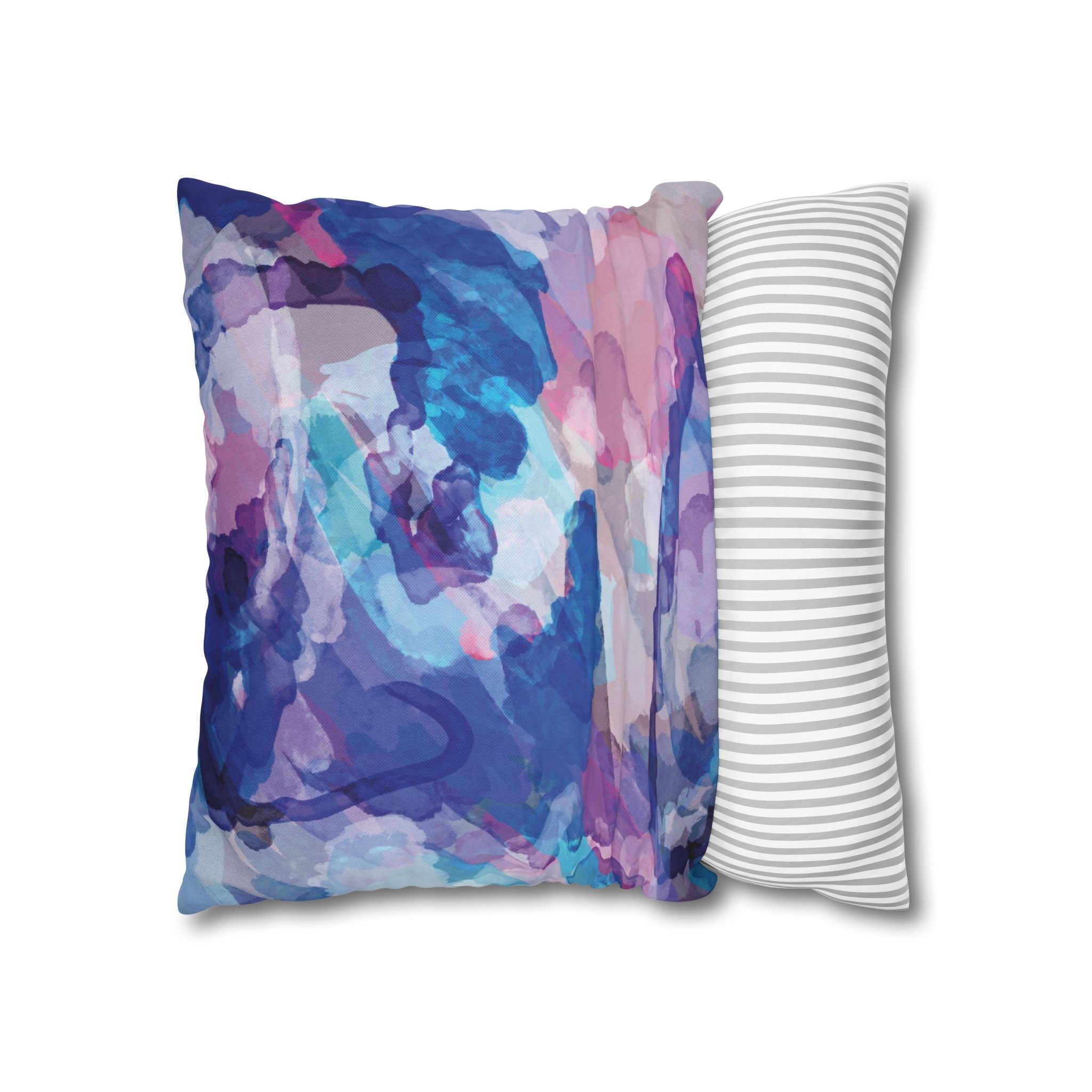 Abstract Watercolor Square Pillowcase - Double Sided Print - Blue Cava