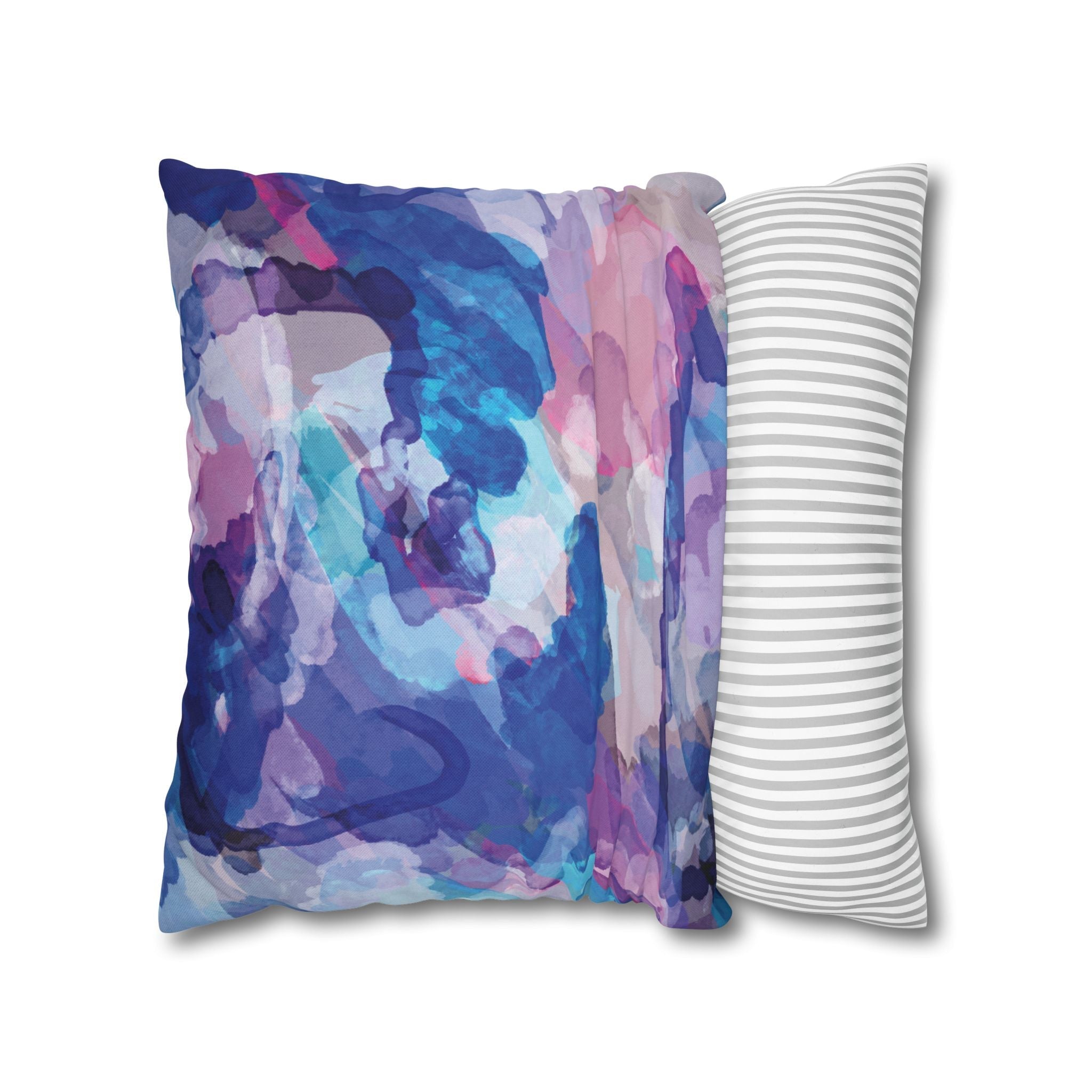Abstract Watercolor Square Pillowcase - Double Sided Print - Blue Cava