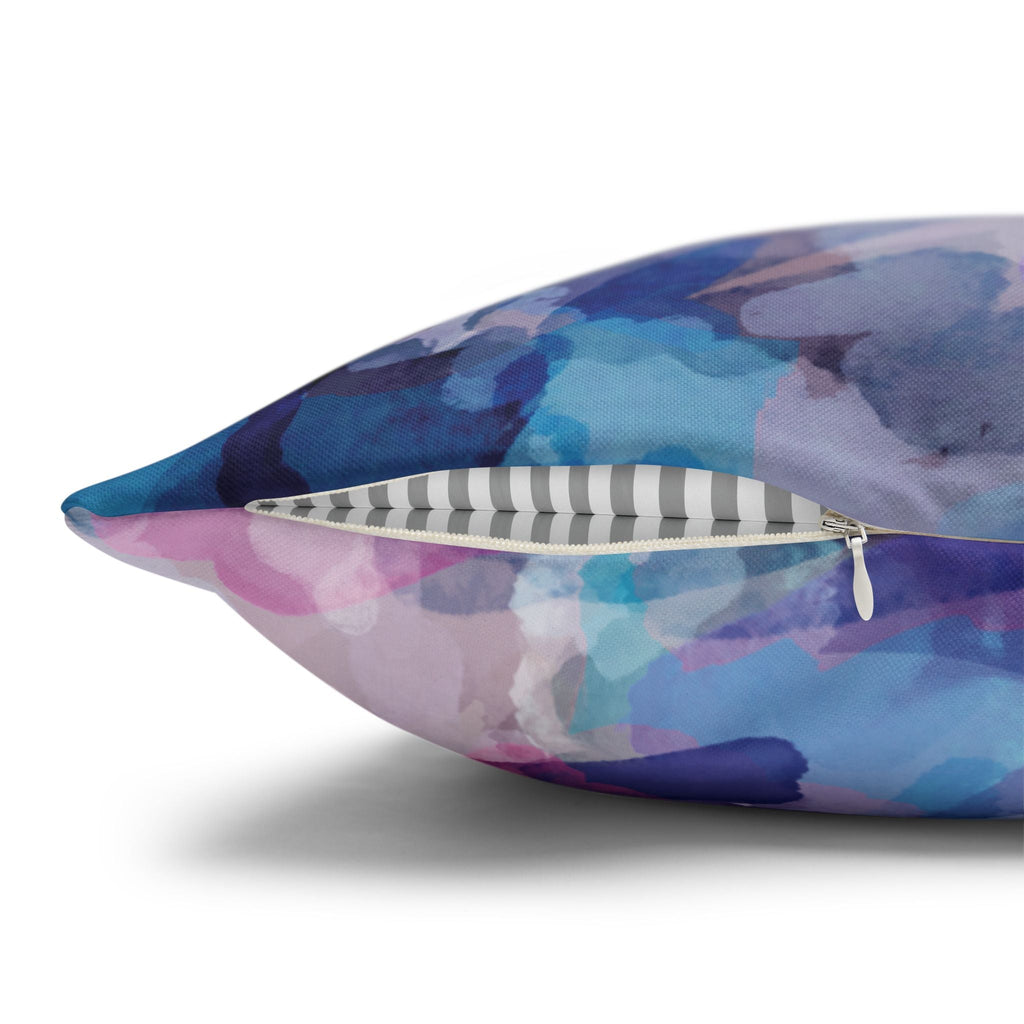 Abstract Watercolor Square Pillowcase - Double Sided Print - Blue Cava