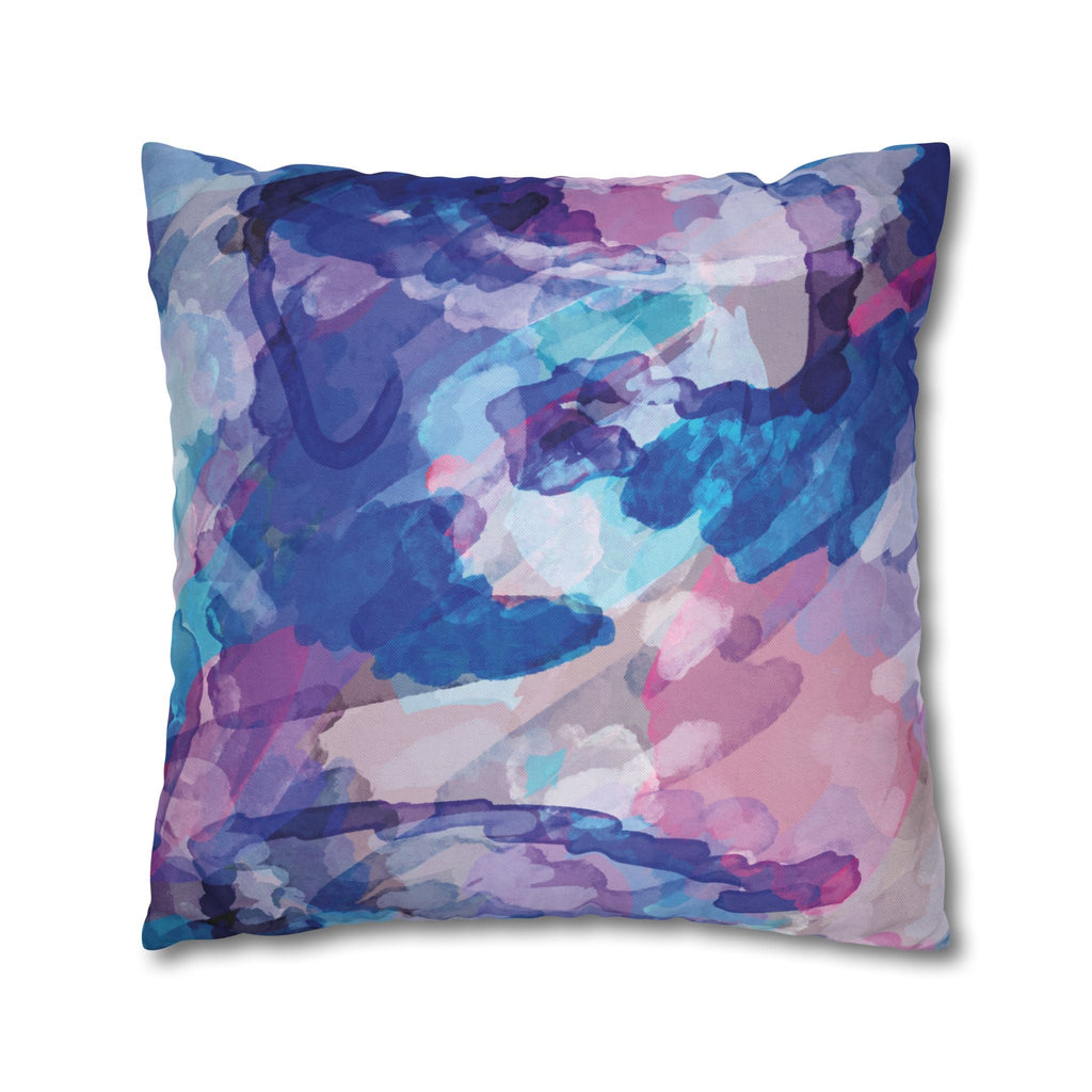 Abstract Watercolor Square Pillowcase - Double Sided Print - Blue Cava