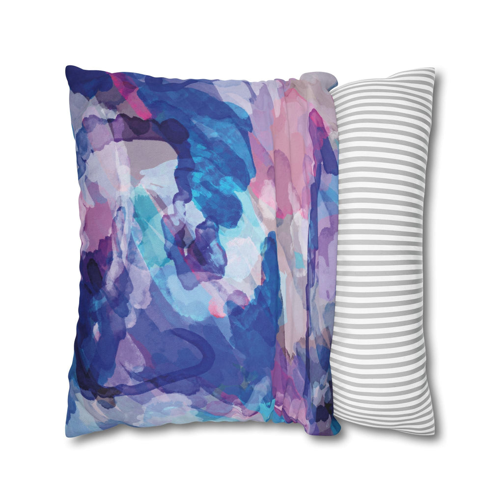 Abstract Watercolor Square Pillowcase - Double Sided Print - Blue Cava