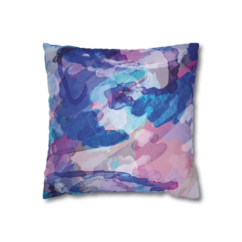 Abstract Watercolor Square Pillowcase - Double Sided Print - Blue Cava