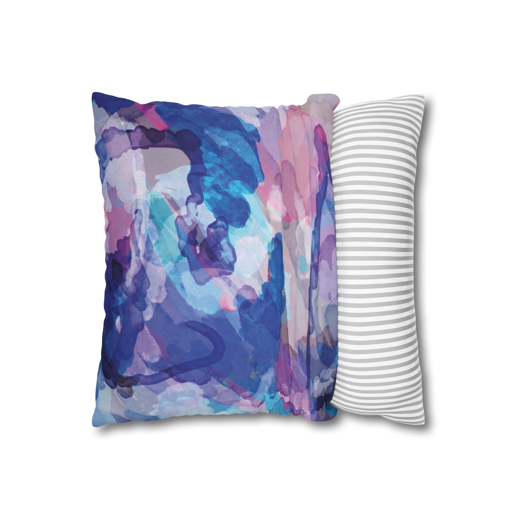 Abstract Watercolor Square Pillowcase - Double Sided Print - Blue Cava