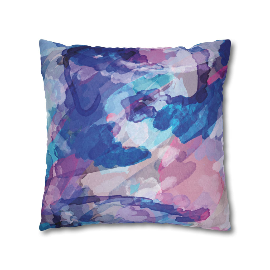 Abstract Watercolor Square Pillowcase - Double Sided Print - Blue Cava