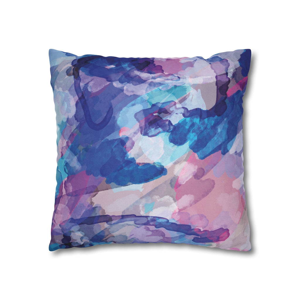 Abstract Watercolor Square Pillowcase - Double Sided Print - Blue Cava