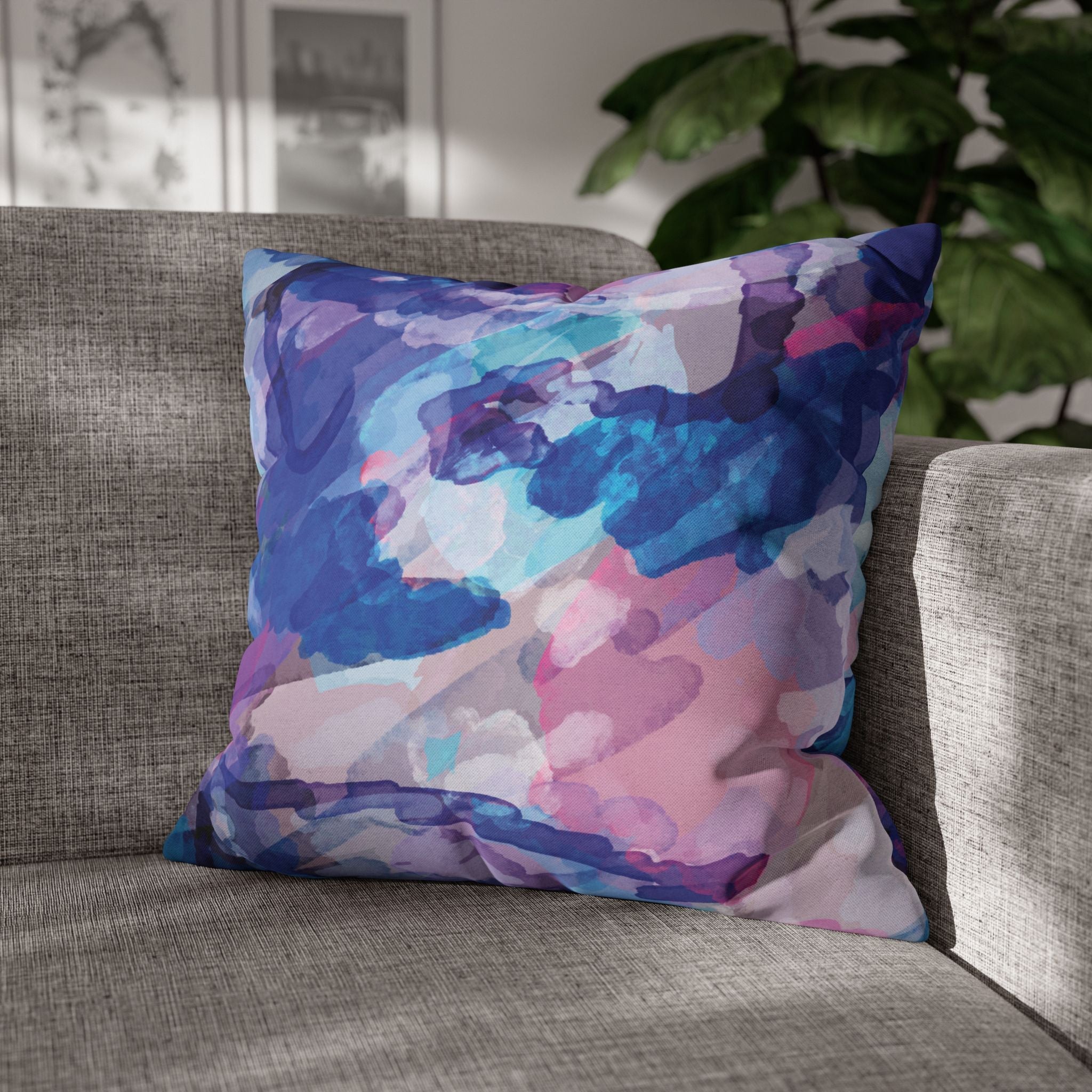 Abstract Watercolor Square Pillowcase - Double Sided Print - Blue Cava