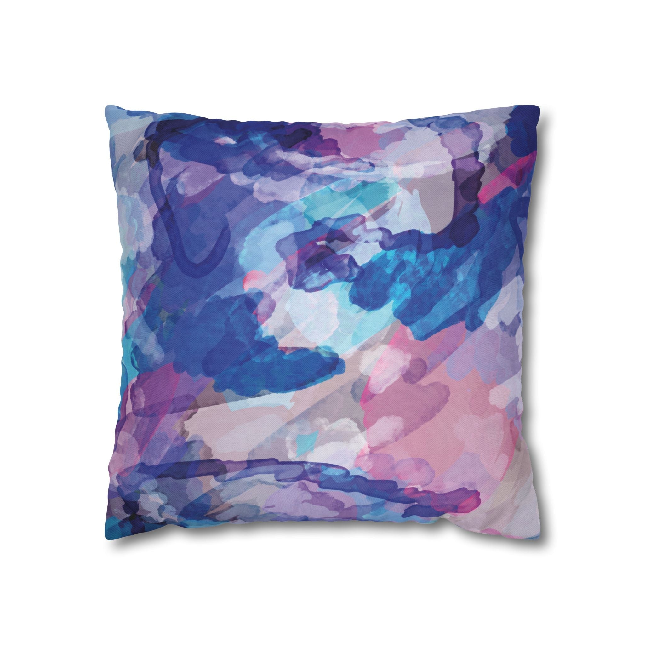 Abstract Watercolor Square Pillowcase - Double Sided Print - Blue Cava