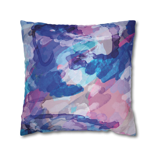 Abstract Watercolor Square Pillowcase - Double Sided Print - Blue Cava