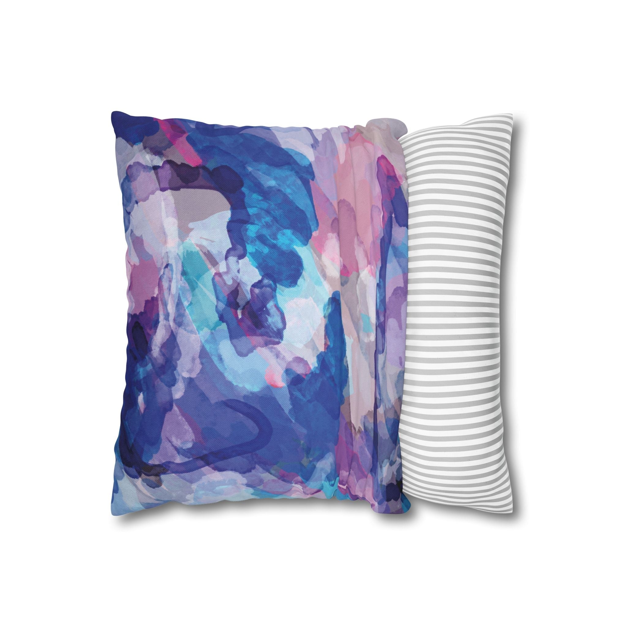 Abstract Watercolor Square Pillowcase - Double Sided Print - Blue Cava