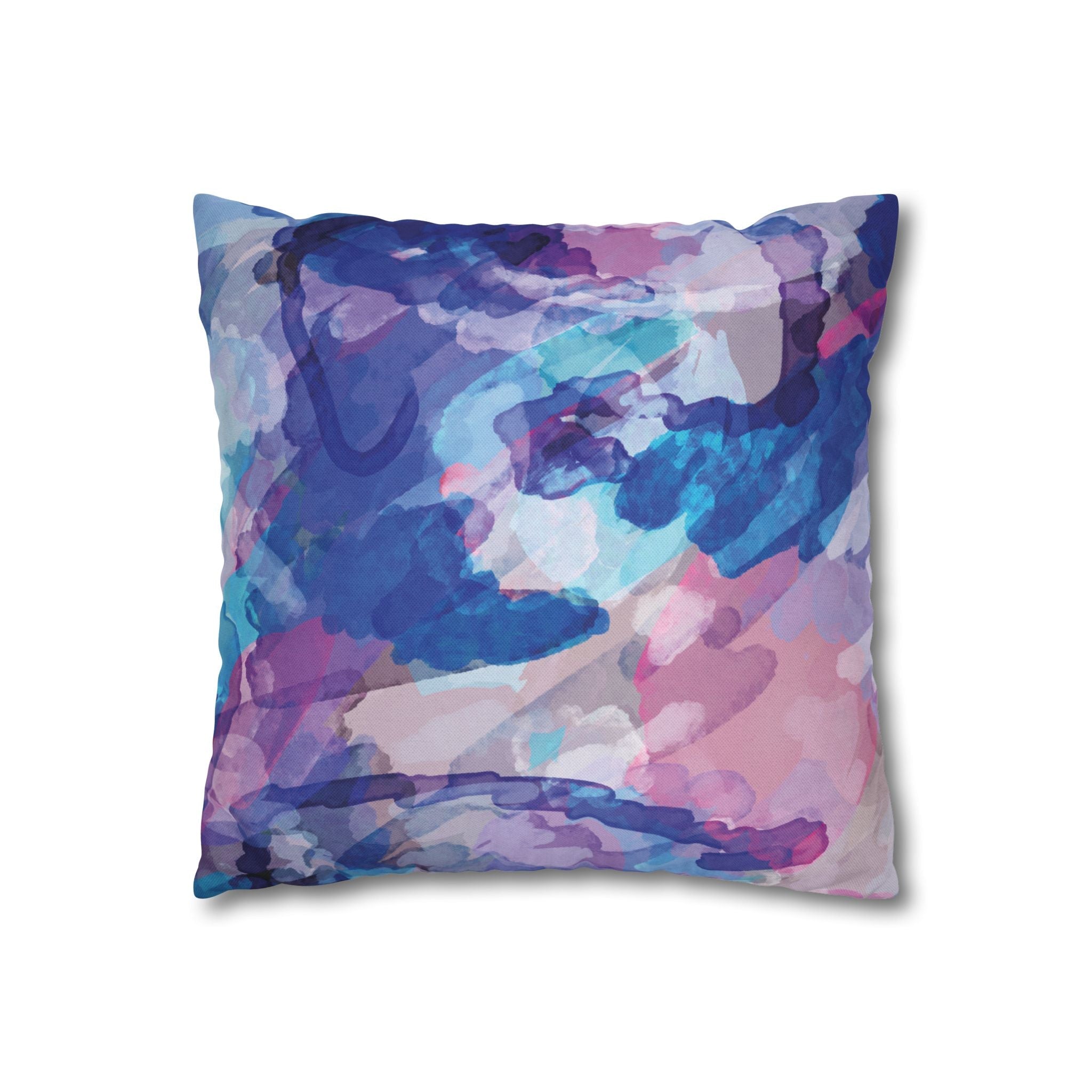 Abstract Watercolor Square Pillowcase - Double Sided Print - Blue Cava