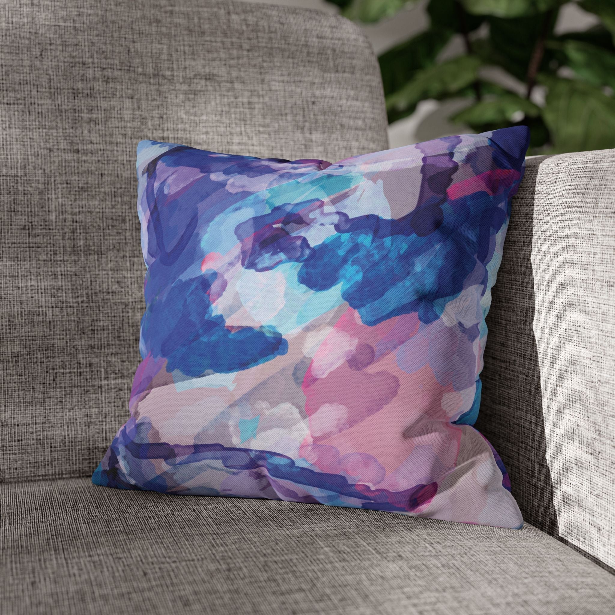 Abstract Watercolor Square Pillowcase - Double Sided Print - Blue Cava