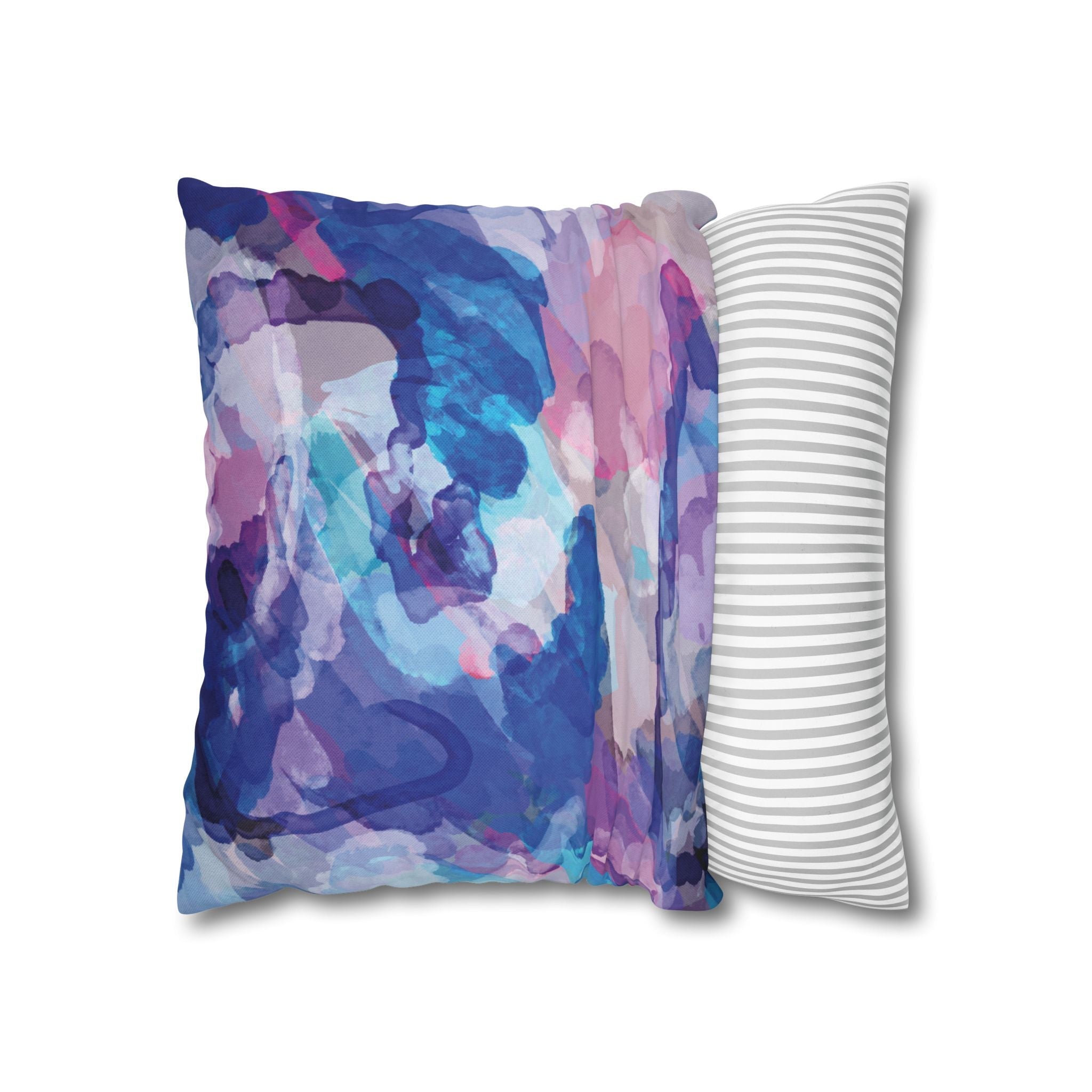 Abstract Watercolor Square Pillowcase - Double Sided Print - Blue Cava