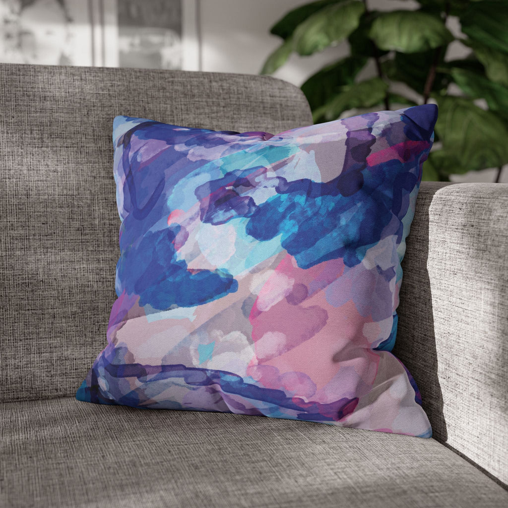 Abstract Watercolor Square Pillowcase - Double Sided Print - Blue Cava