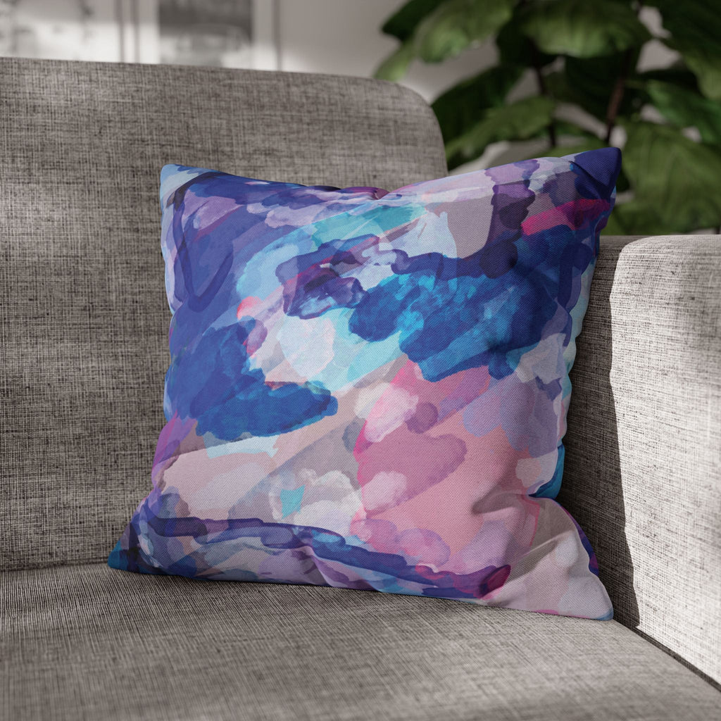 Abstract Watercolor Square Pillowcase - Double Sided Print - Blue Cava