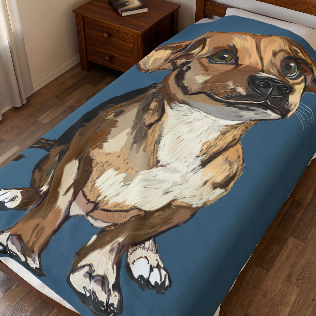 Adorable Dog - Inspired Velveteen Plush Blanket - Perfect for Pet Lovers - Blue Cava