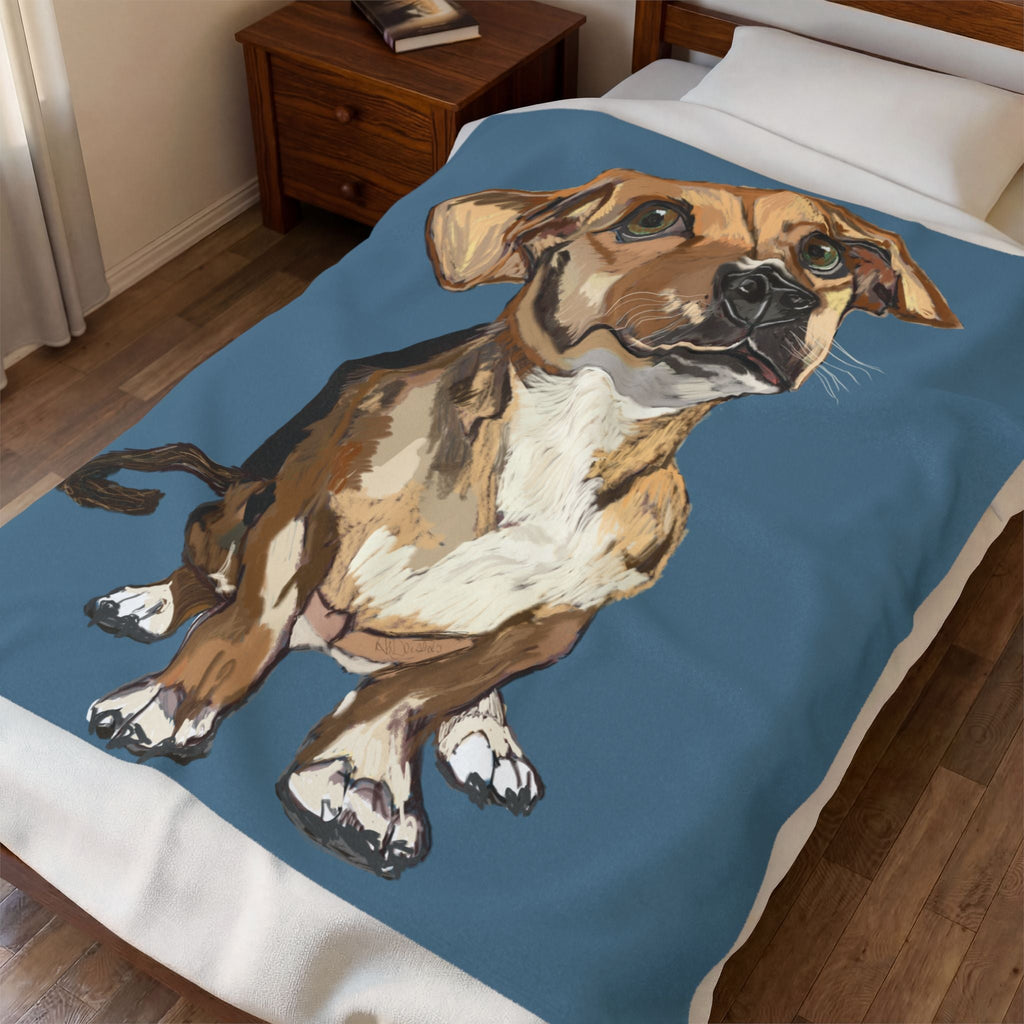 Adorable Dog - Inspired Velveteen Plush Blanket - Perfect for Pet Lovers - Blue Cava