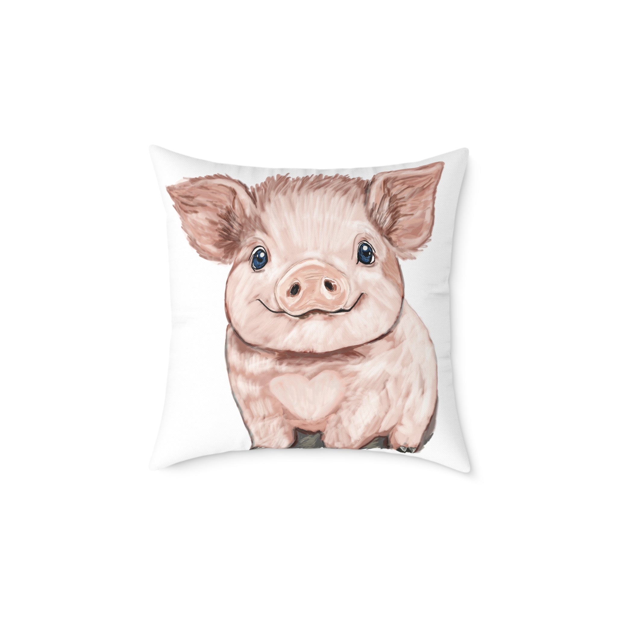 Adorable Piglet Square Pillow - Farmhouse Decor - Blue Cava