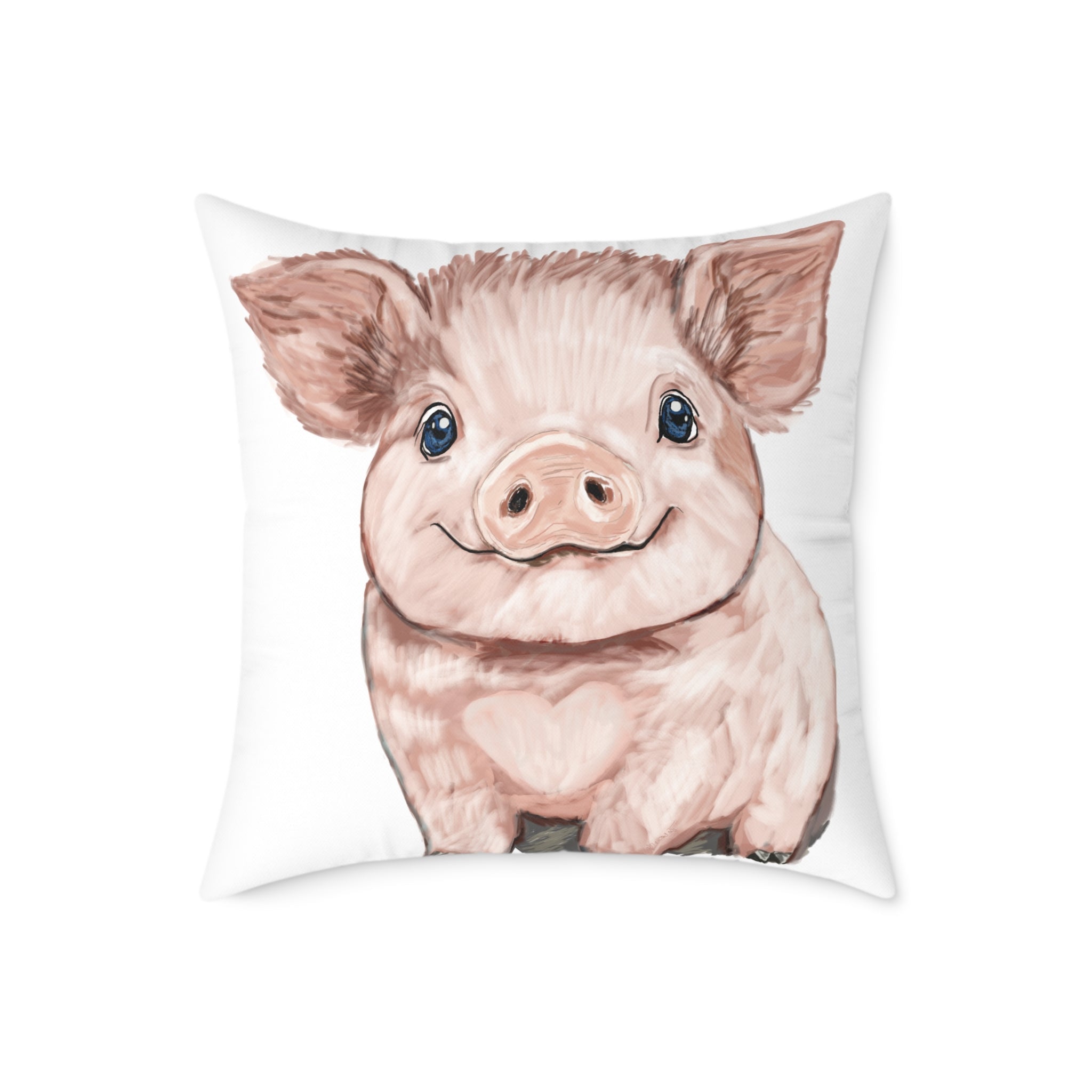 Adorable Piglet Square Pillow - Farmhouse Decor - Blue Cava