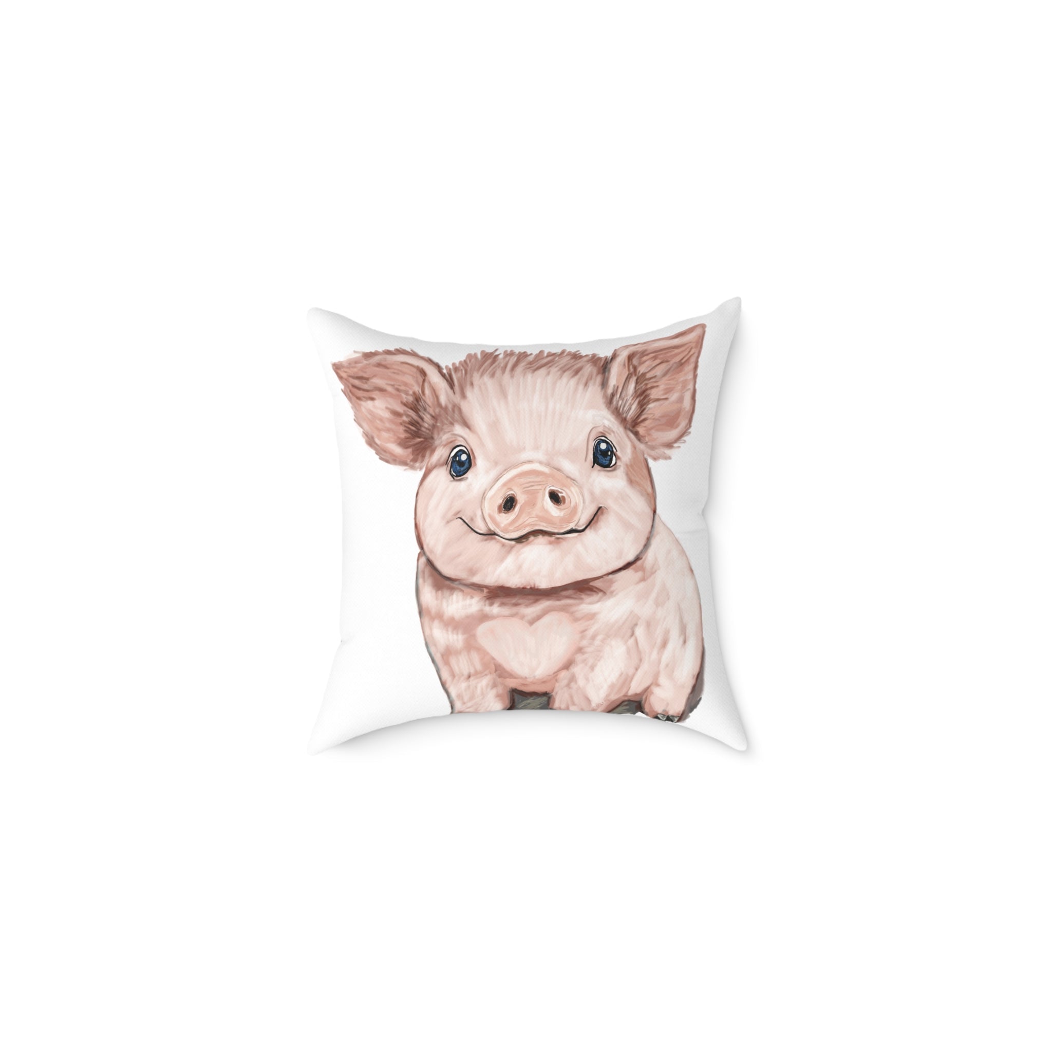 Adorable Piglet Square Pillow - Farmhouse Decor - Blue Cava