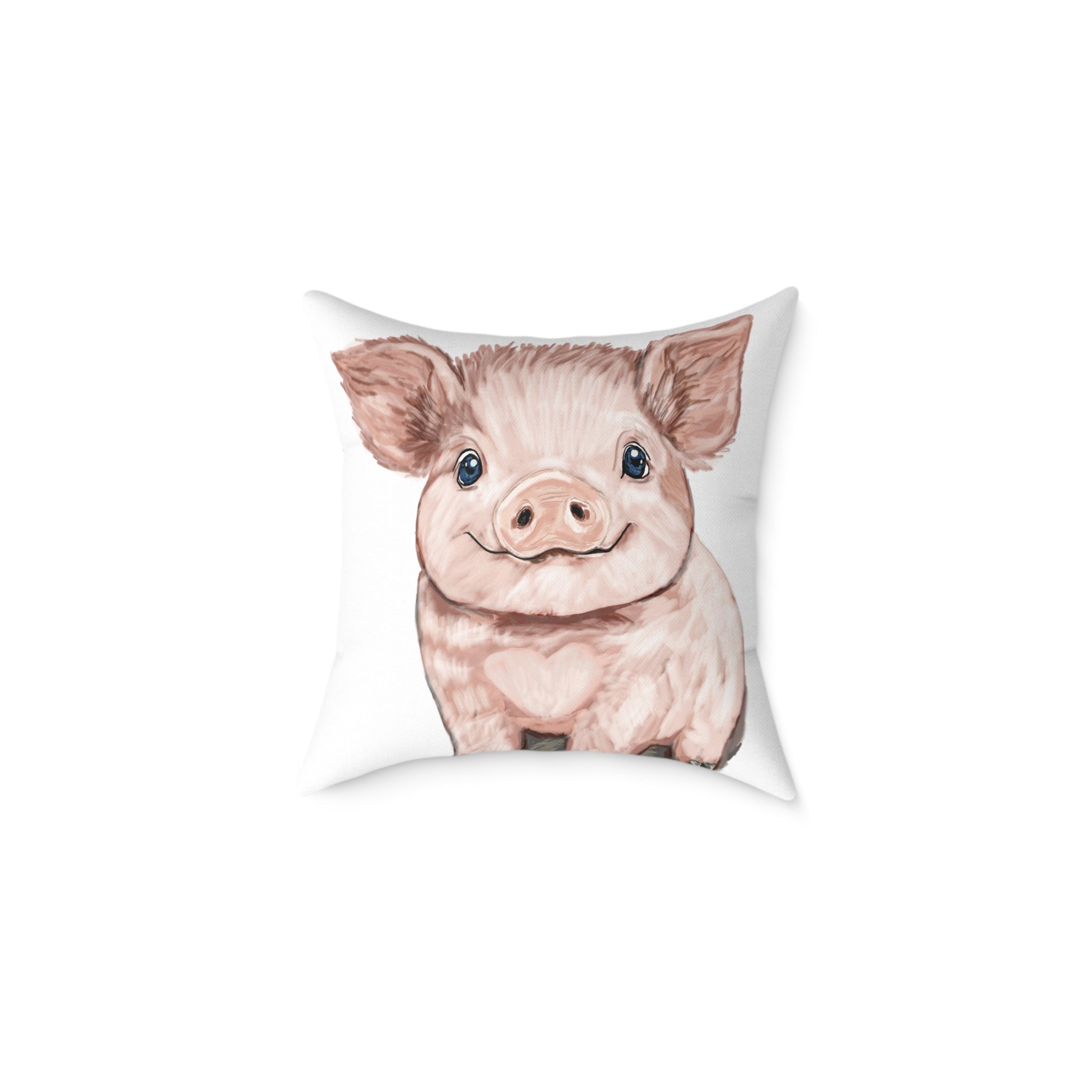 Adorable Piglet Square Pillow - Farmhouse Decor - Blue Cava