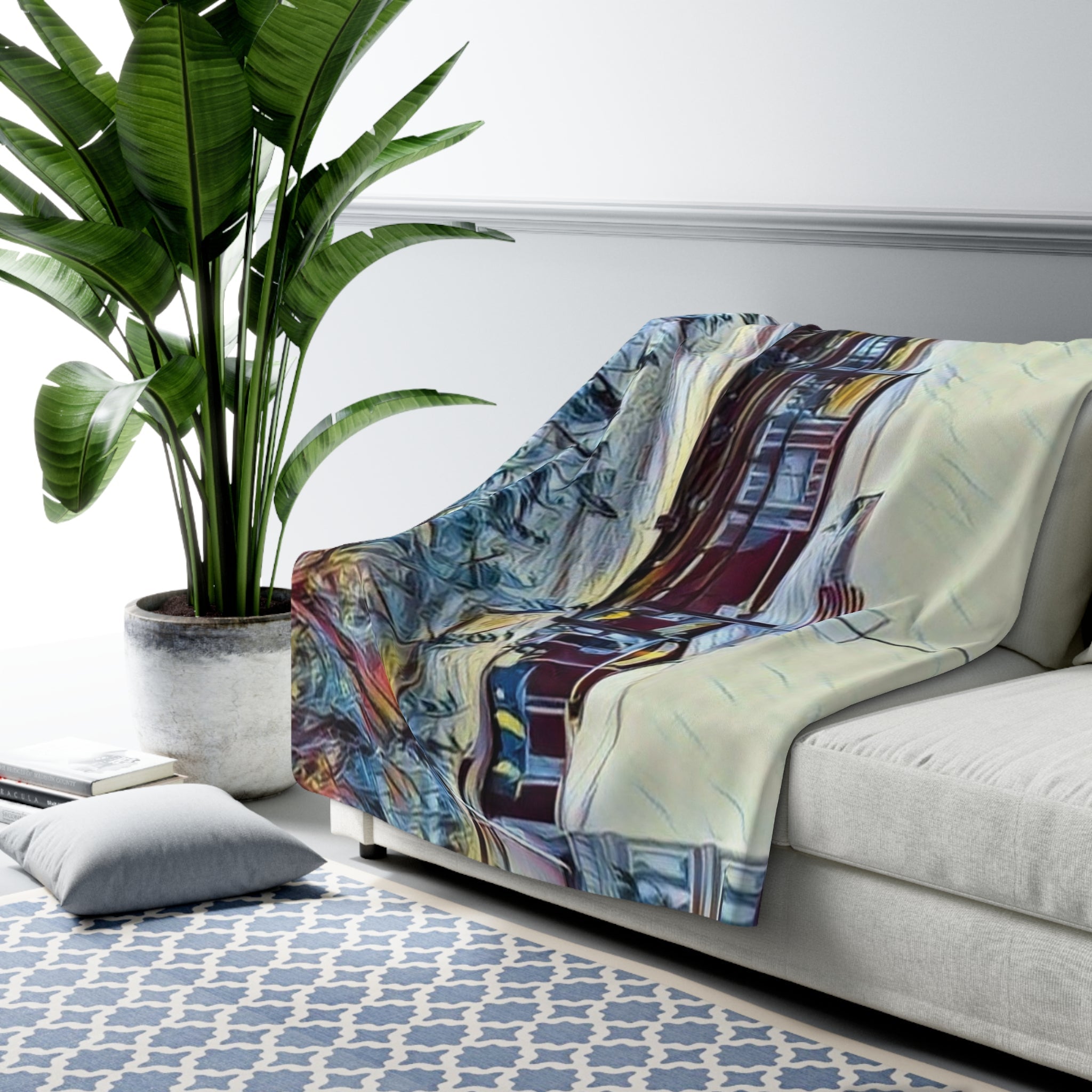 American Fish Company Southport, NC Sherpa Blanket — Coastal Throw Blanket - Blue Cava
